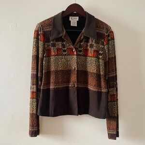 STRETCHY VINTAGE ABSTRACT POPCORN KNIT BLOUSE